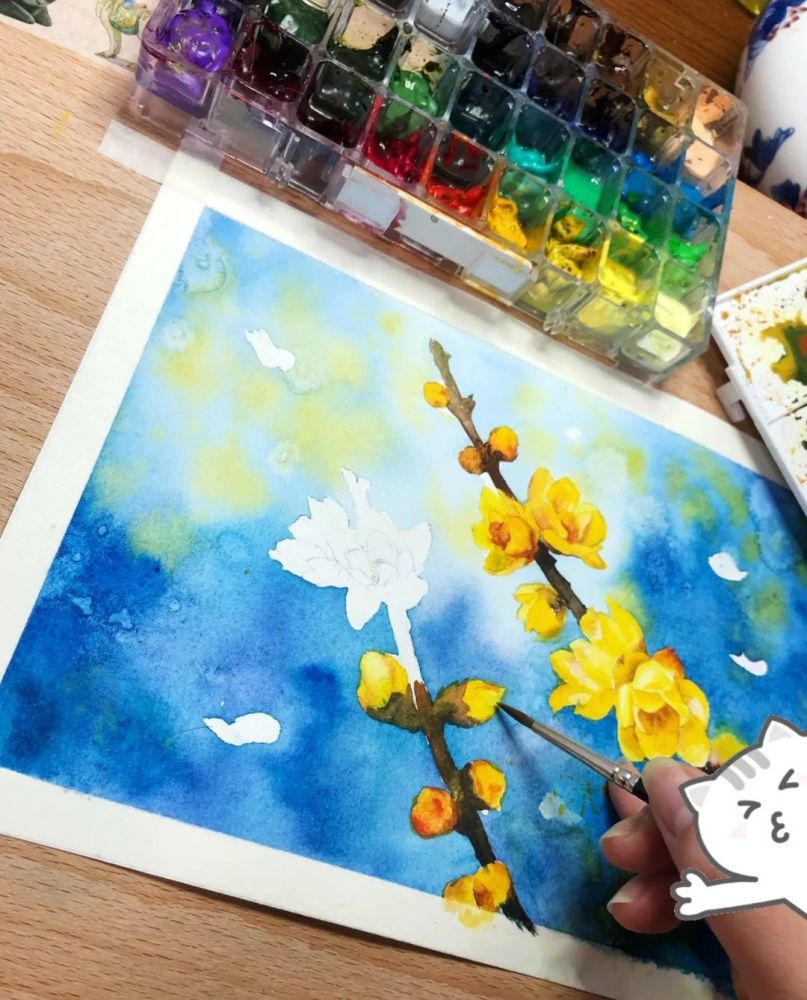 小熊狸水彩彩铅画