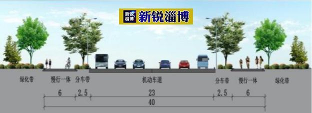 2,道路横断面设计为采用一块板道路横断面,慢行交通一体化交通模式