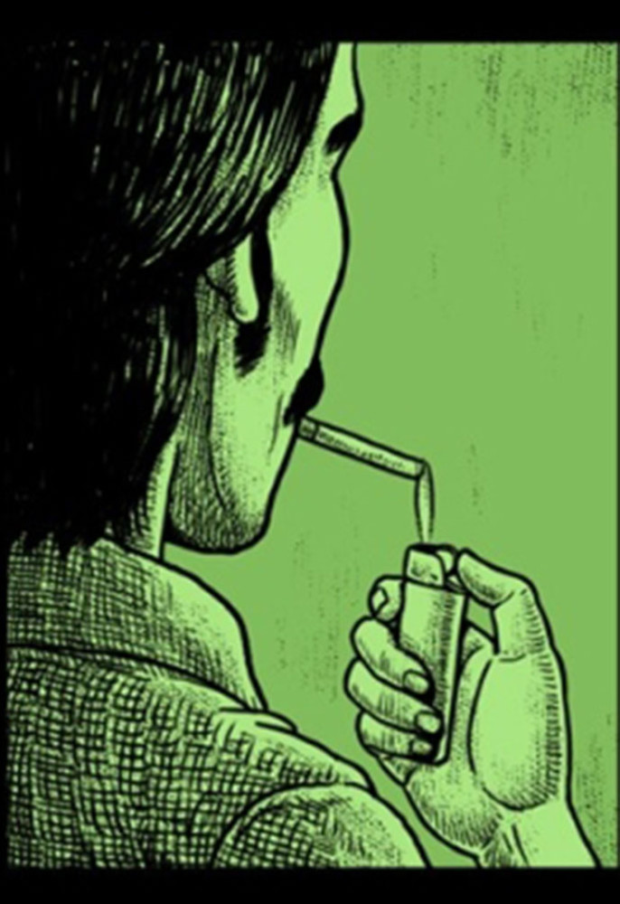 放映机漫画:楼道吸烟区
