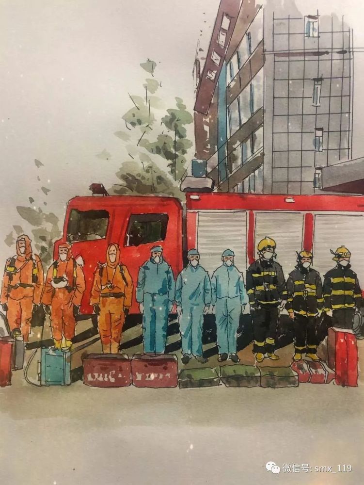消防志愿者手绘漫画致敬抗"疫"消防指战员