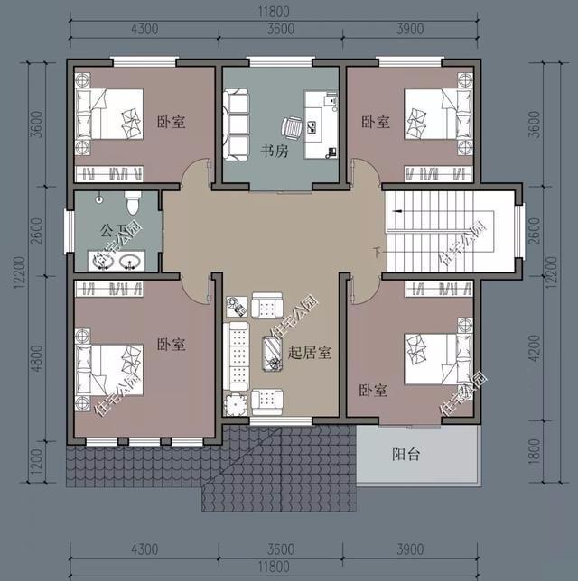 户型一 占地尺寸:11.8m*12.2m 占地面积:141.69㎡ 建筑面积:275.
