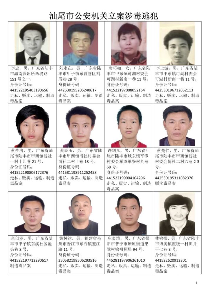 警方公开悬赏92名涉毒逃犯,惠来这6人被通缉!