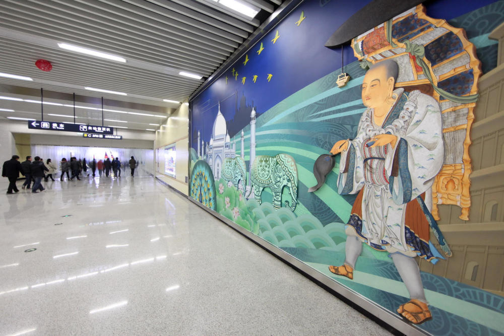 西安地铁站壁画乌龙:唐僧去泰姬陵取经