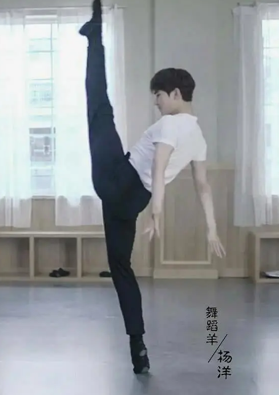 杨洋身体比女生还柔软,穿舞蹈服练功,站着一字马能成一条直线!