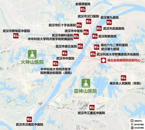 2020年武汉市应对新型冠状疫情主要应急医疗设施分布图