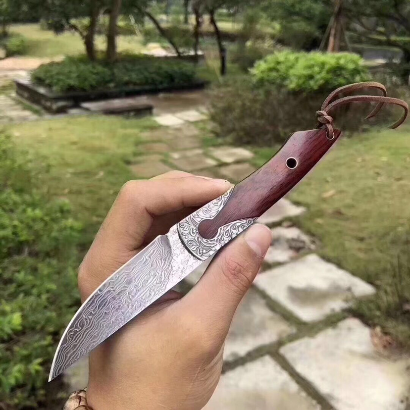 复古元素手工刀-守,锻造大马士革钢