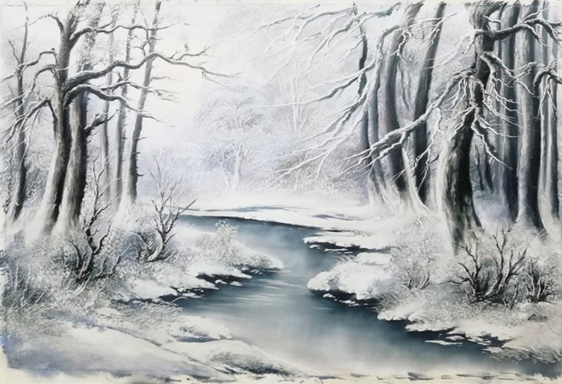 绘画教程40—深林雪景步奏图,让人想吃的白雪!