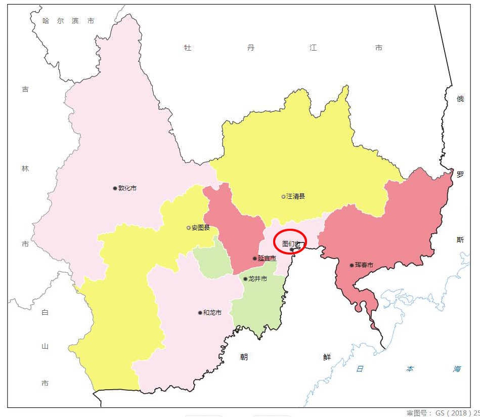 吉林省延边州最小的县级市,人口十多万,和朝鲜隔江相望