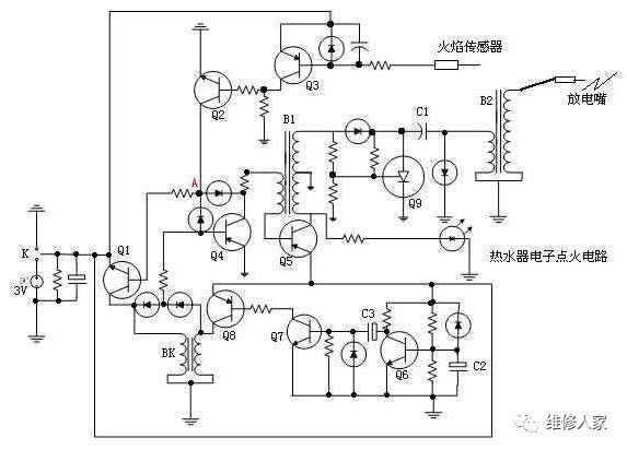 通用燃气热水器脉冲点火器电路原理图