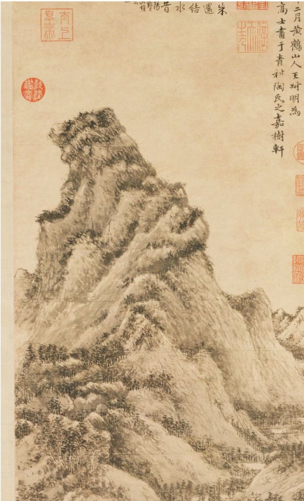 (图10,元 王蒙 夏日山居图轴 局部解索皴)