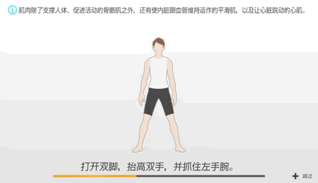 主要拉伸对象:体侧线的肋间肌(肋骨区域拉伸感),其他:背阔肌(抬手侧