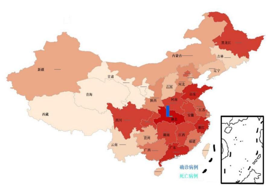 从全国分布情况来看,湖北省无疑是确诊病例与死亡病例均较高的省份.