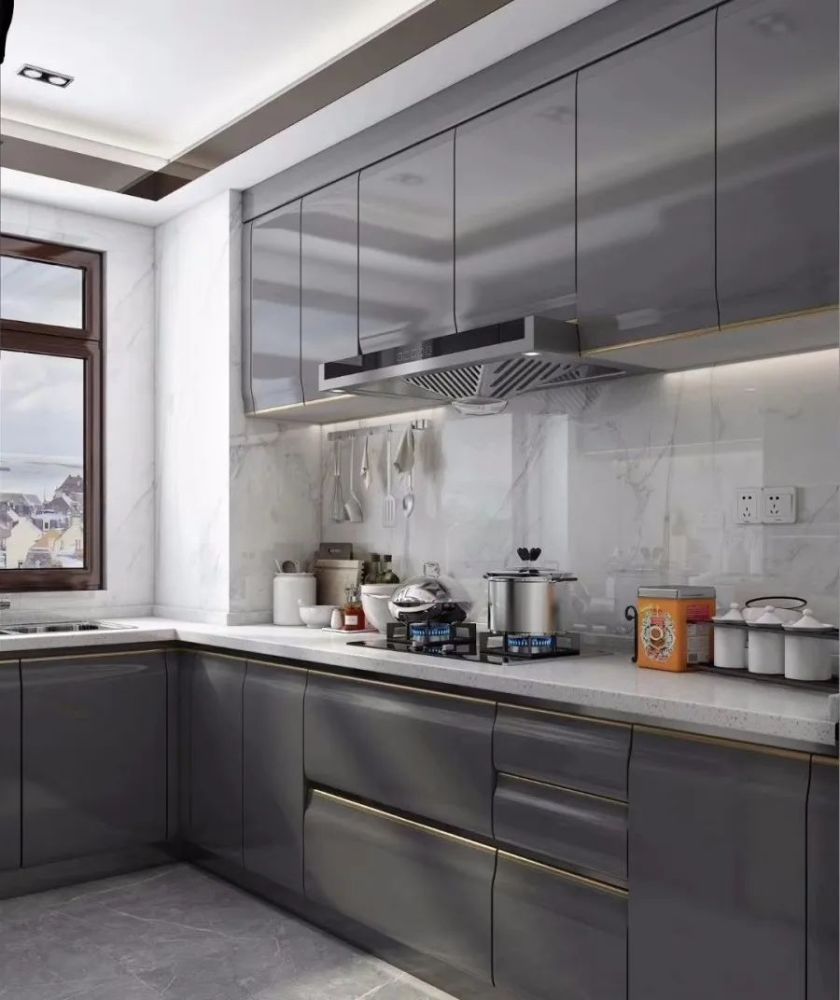 灰色极简风厨房设计,令人心动的现代风!