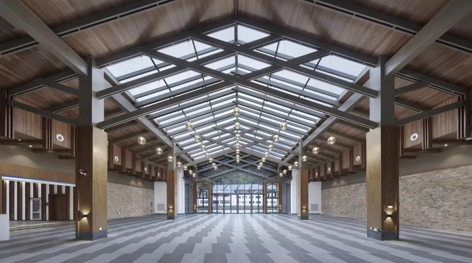 卧入山麓的大屋顶-文成森林氧吧小镇客厅/gla建筑设计
