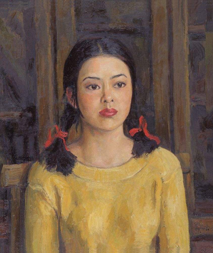 杨飞云,静物前的姑娘,油画