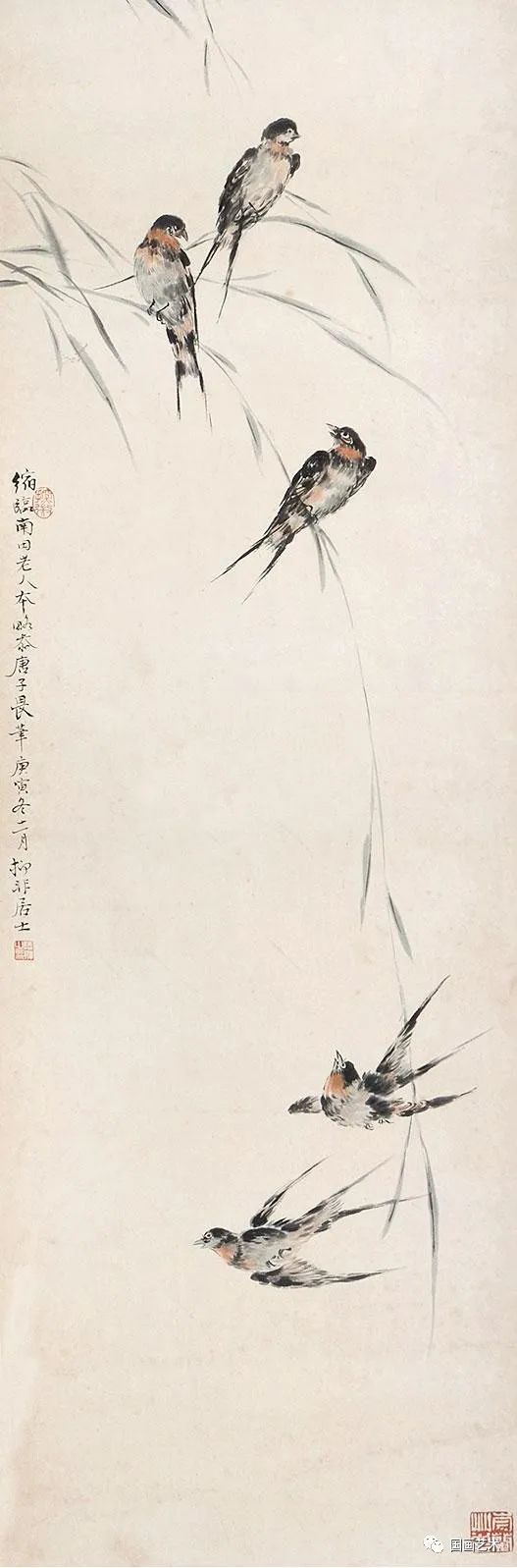 古今名家笔下的柳燕图:桃花含笑柳含烟,燕子飞飞三月天