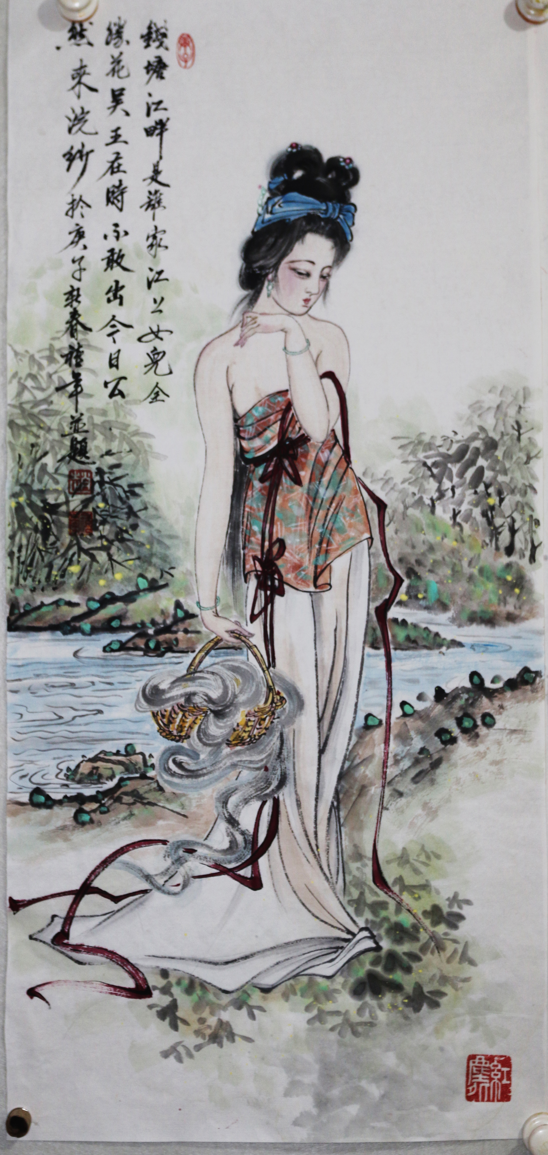 展现出秀水之美,巧夺天工的仕女图,赵禧年国画作品欣赏