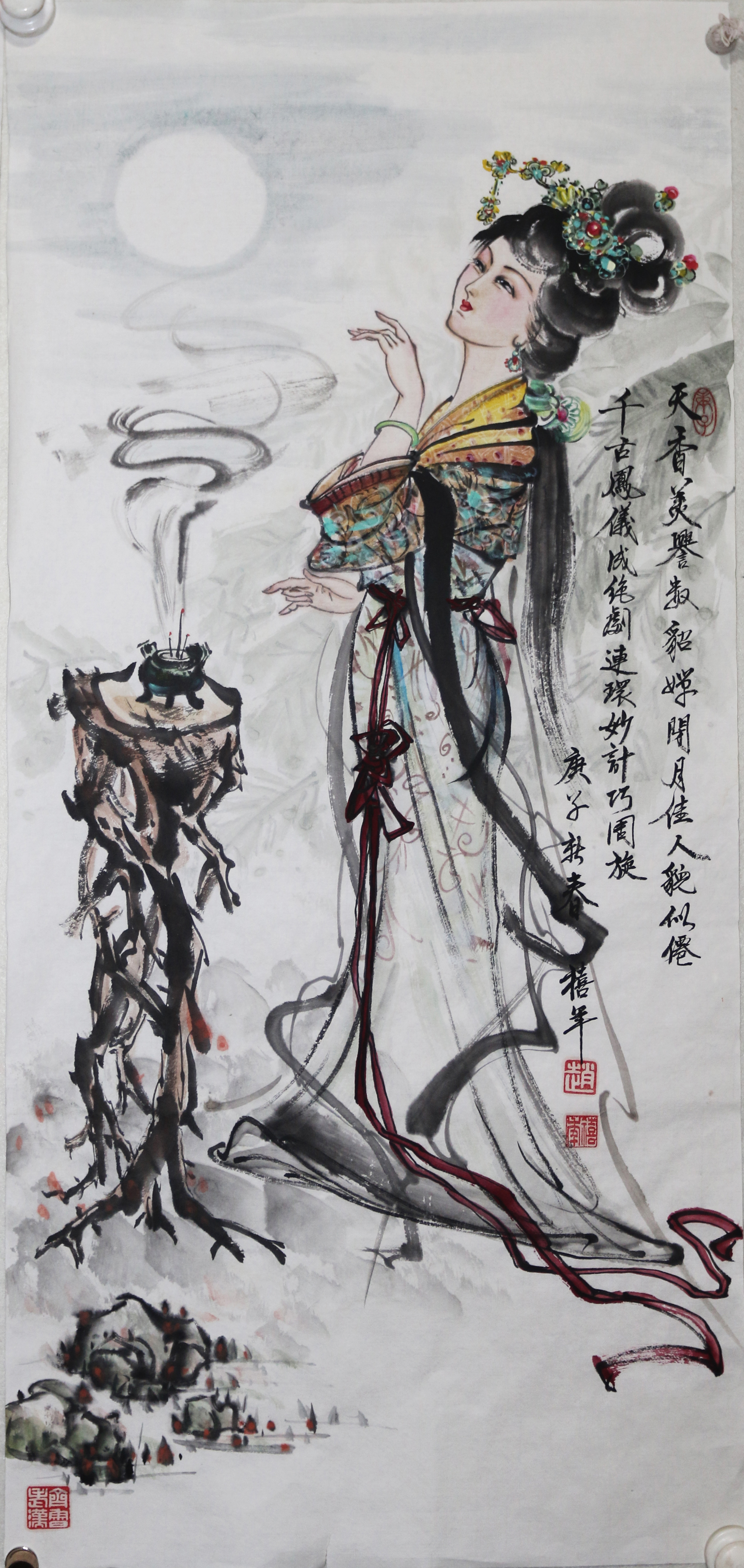 展现出秀水之美,巧夺天工的仕女图,赵禧年国画作品欣赏