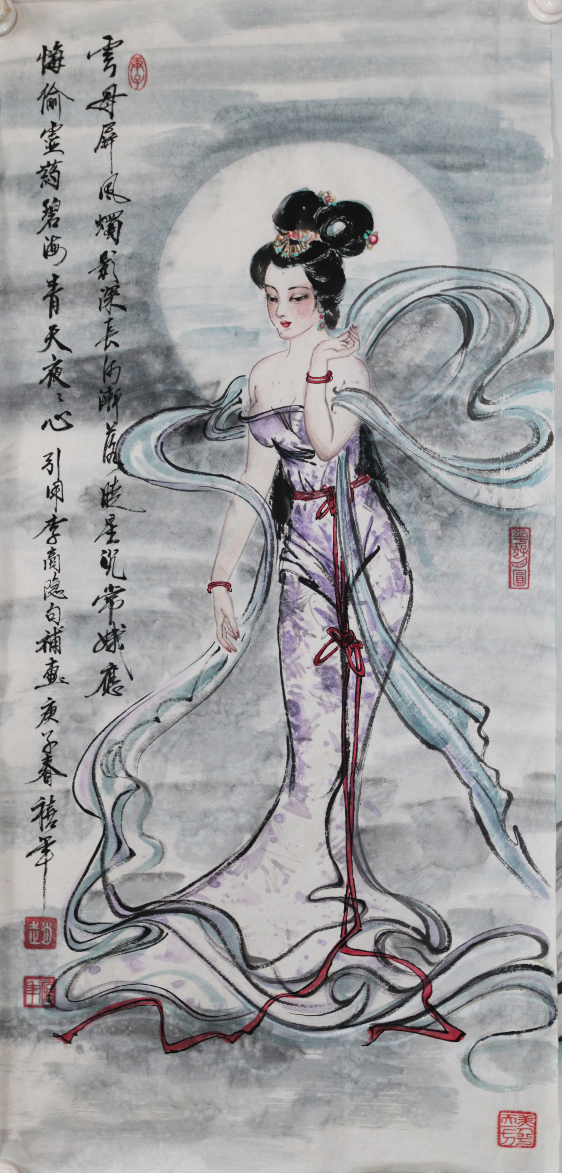 展现出秀水之美,巧夺天工的仕女图,赵禧年国画作品欣赏