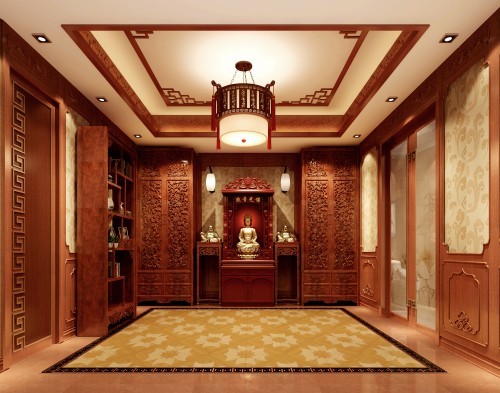 佛堂  新中式的禅意佛堂的设计中抽取佛教的一些禅纹元素以及古建的