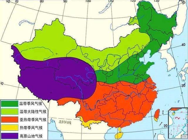 分布图 从气候的角度看,中国古代封建时期的 主要农耕区是温带季风