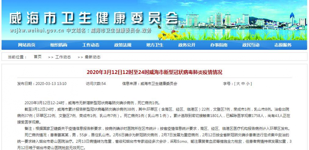 山东10市新冠肺炎患者数量为0