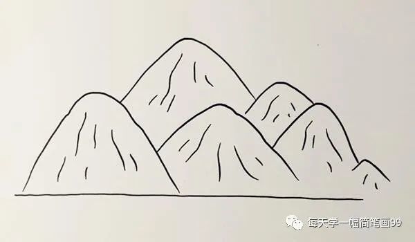 每天学一幅简笔画-高山流水的简笔画画法步骤教程