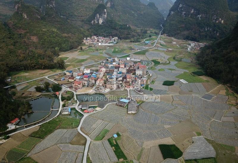 2012年3月14日,在广西罗城仫佬族自治县乔善乡板团村航拍的田园景色.