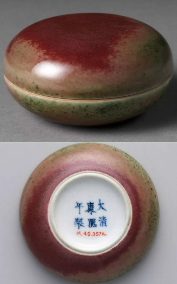 清康熙 豇豆红釉太白尊,高8.9cm,直径12.7cm,大都会博物馆藏 直径12.