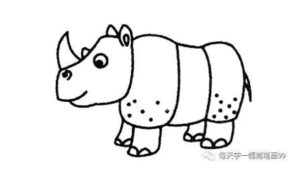 每天学一幅简笔画-可爱的犀牛简笔画画法