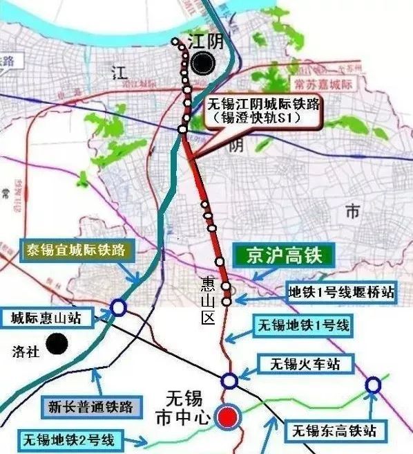 无锡市中心,江阴等区域,盐泰锡常宜城际高速铁路的建设也将实现惠山与