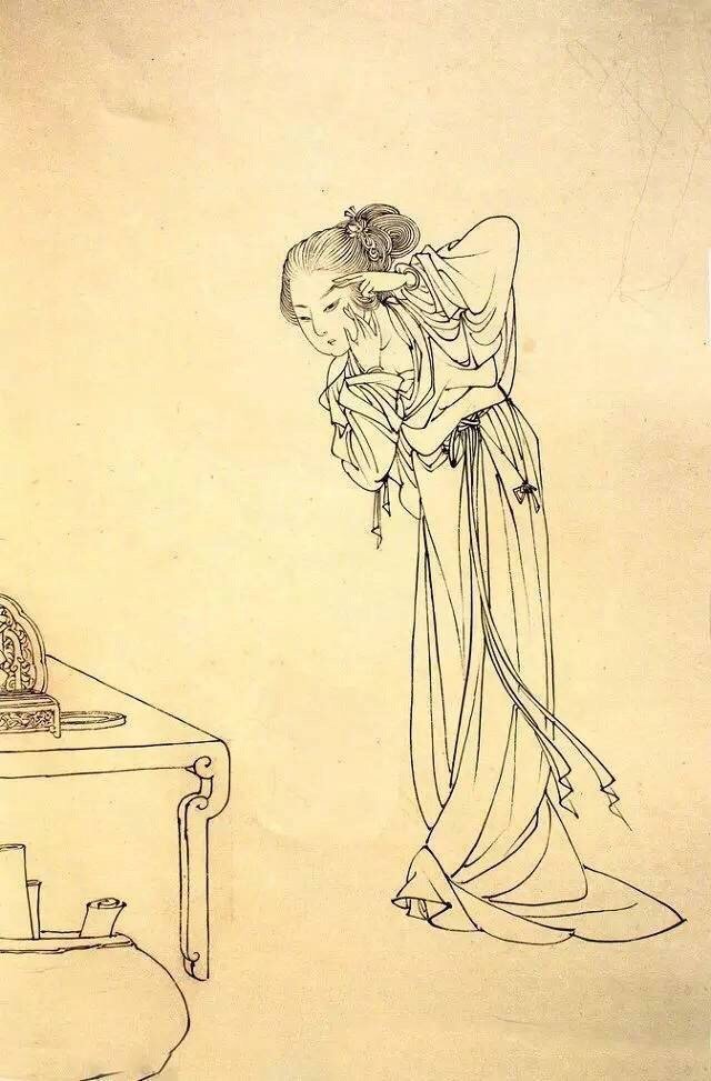 中国传统工笔画中的汉服美女