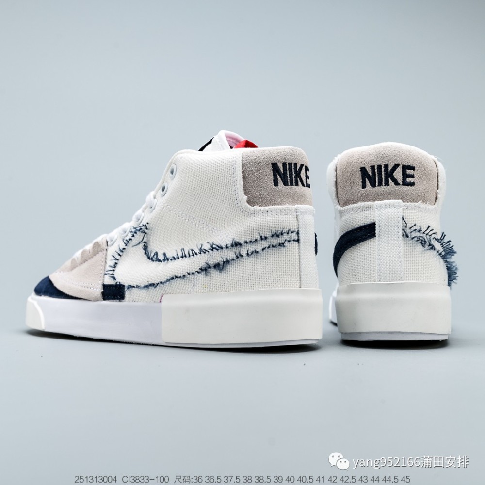 耐克nike开拓者sb高帮解构拆线大钩白灰深蓝红配色