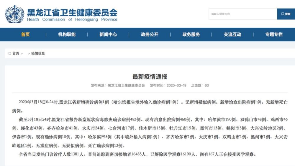 黑龙江最新疫情:哈尔滨报告境外输入1例!