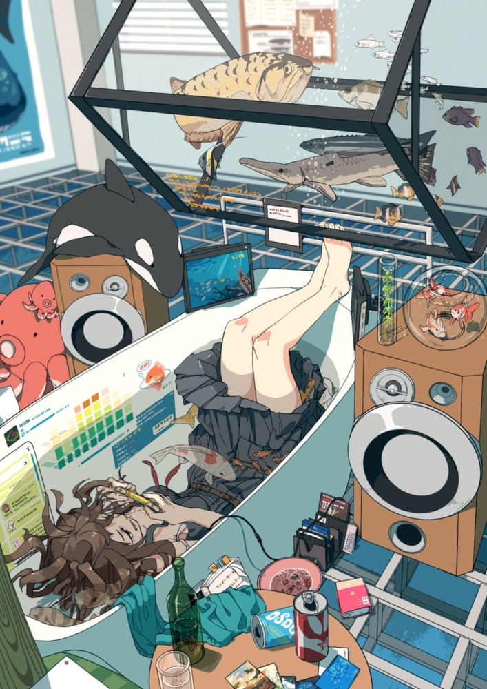 清新少女幻想插画:插画师把脑子里的天马行空,全都画进了画里