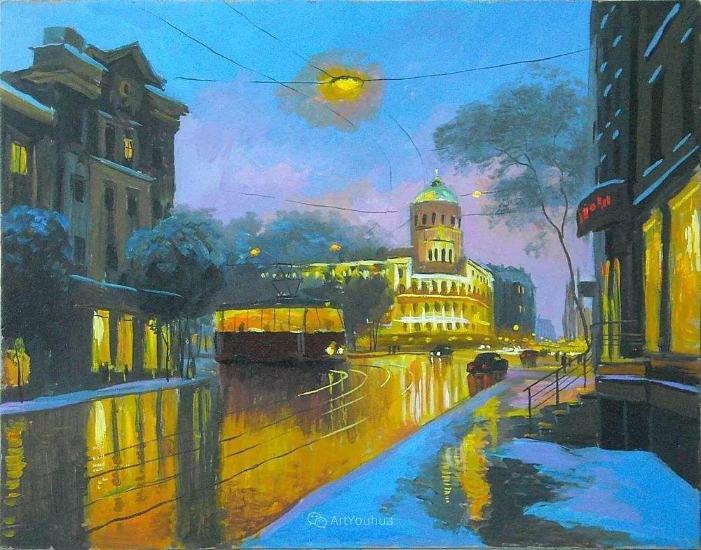 他笔下的路灯街景,很浪漫,暖心!