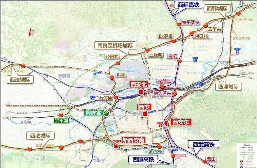 西咸新区,高新区,长安区,灞桥区引入查坡线路所,通过本线至西安东站西