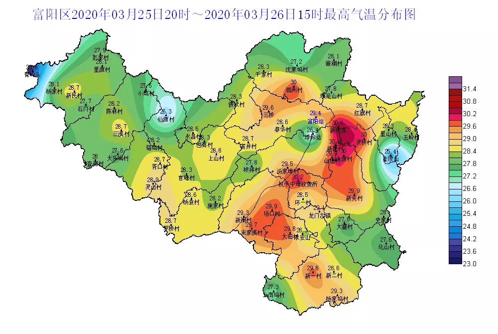 4℃,全区最高出现在 东洲街道新沙岛站30.6℃.