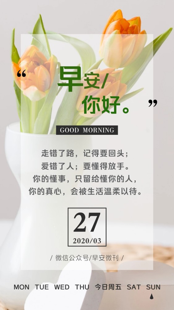 早安你好,3月27日,愿你容得下生命的不完美,也经得起世事的颠簸