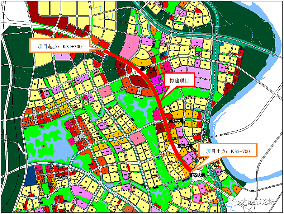 东轴线五环路节点规划效果图 本项目与成都市简州新城位置关系示意图