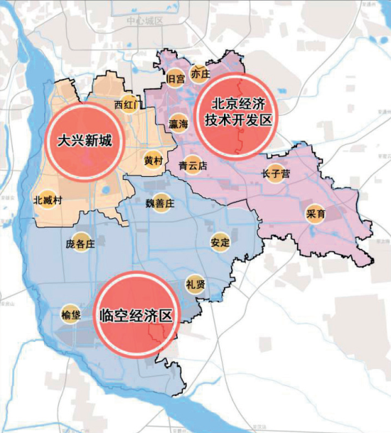 大兴区产业空间功能布局示意图