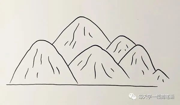 简笔画,画法,高山流水,河流