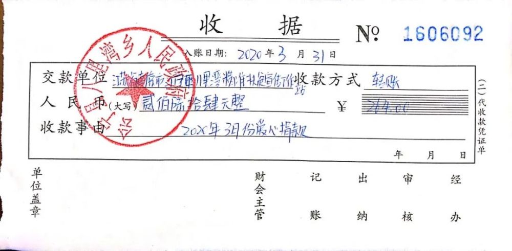 1-3月各地区捐赠善款收据展示