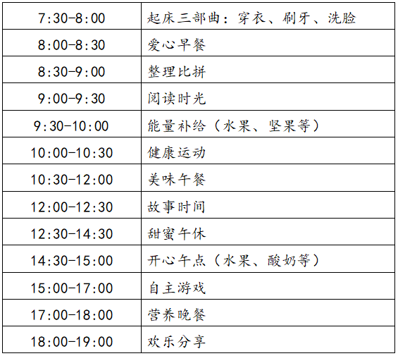 幼儿在园作息时间安排表