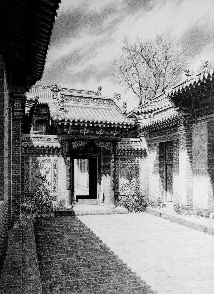 钢笔画,艺术,绘画,古建筑,中国风