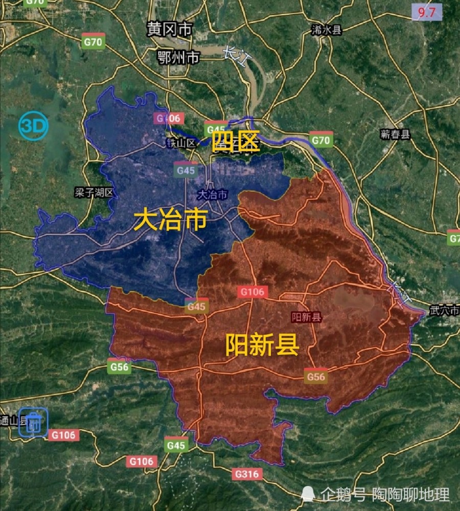 黄石市6区县市,城区面积排名,最大城区不是黄石市,而是县级市