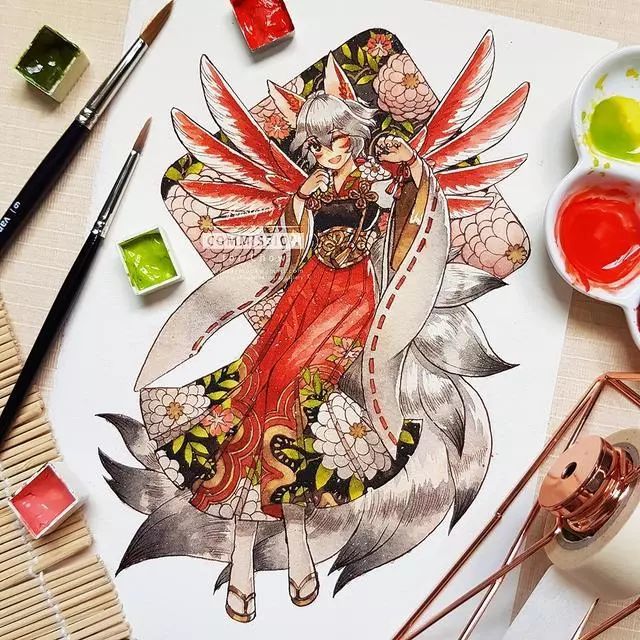 洛丽塔宫廷复古风格水彩上色手绘人物素材