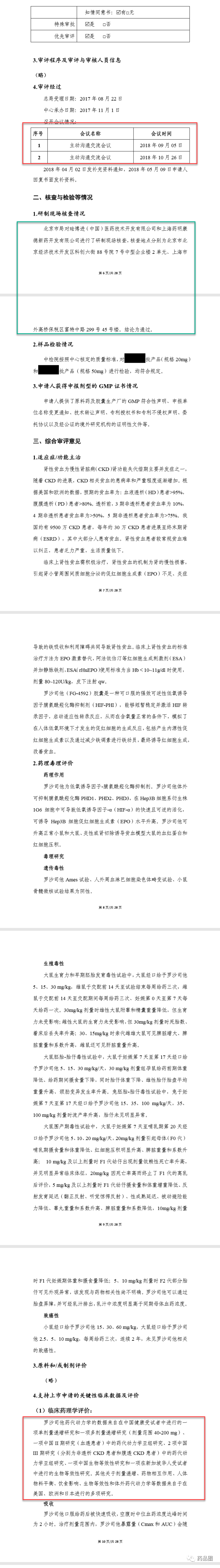 cdeii新增罗沙司他胶囊的nda技术审评报告