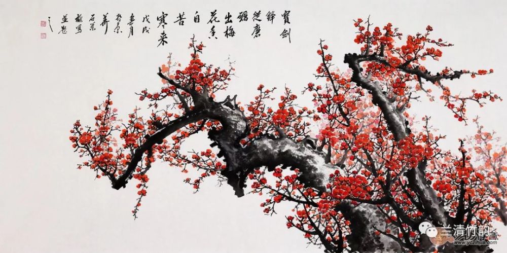 国画梅花:书画名家石荣禄最擅长画梅花,家庭装饰画手绘红梅图赏析