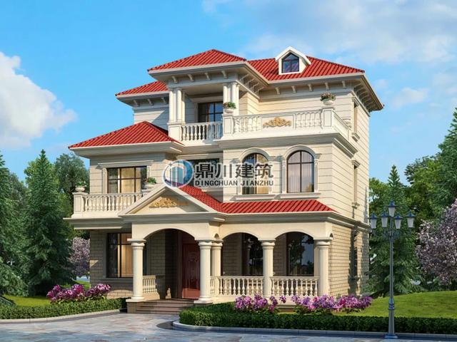 11×12米,三层带檐廊农村自建别墅,6室2厅造价33万,精品户型!